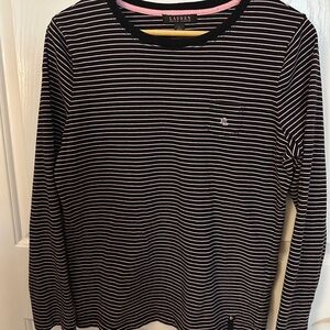 Ralph Lauren Black and Pink Striped Long Sleeve Tee